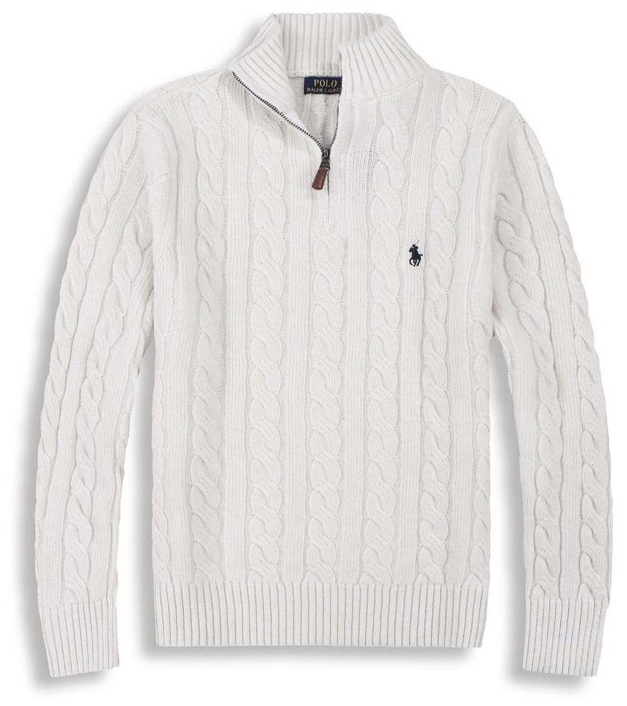Quarter Zip Ralph Lauren off-white, tricô de meio zíper com trança